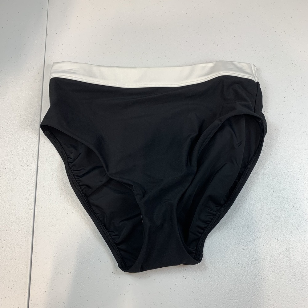 Mimi Flamingo Women's Swim Bikini Bottoms High Waist Two Tone Black White Trim 6
